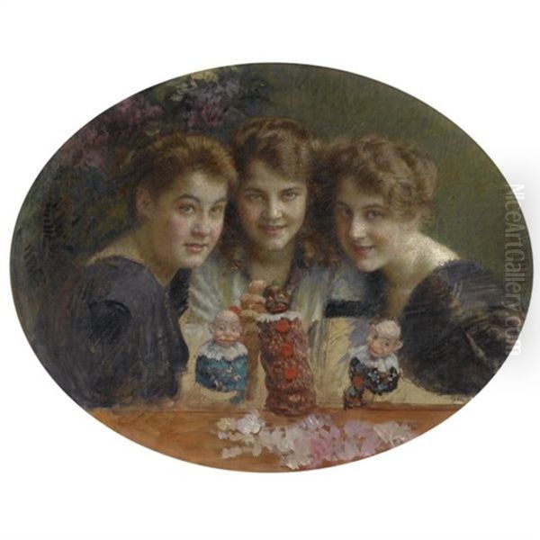 The Artist's Daughters Oil Painting by Vlacho Bukovac