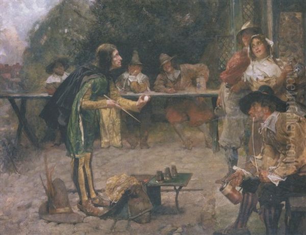 Escamoteur Dans La Cour D'une Auberge Oil Painting by Edgar Bundy