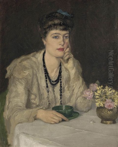 A Cup Of Chocolate (also Known As At The Table) Oil Painting by Rupert Bunny