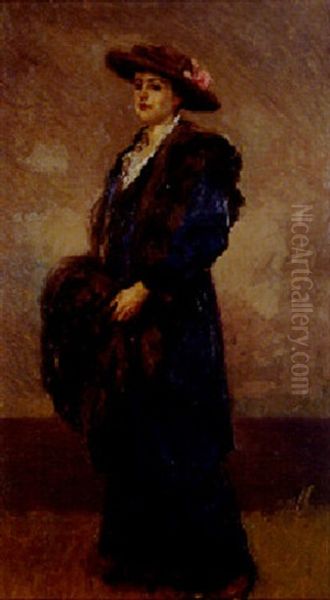 Mrs. Bunny In A Blue Dress Oil Painting by Rupert Charles Bunny