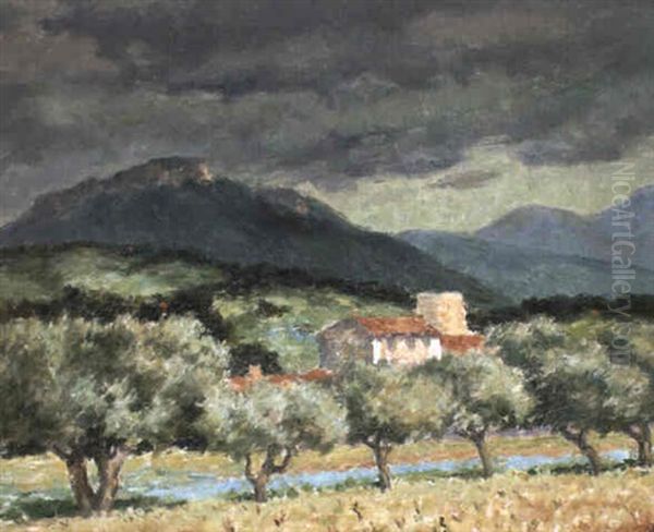 Farmhouse And Olive Trees, South Of France Oil Painting by Rupert Bunny
