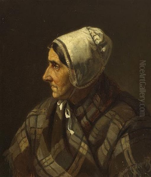 Head Of Old Woman Oil Painting by Augustus Nicholas Burke