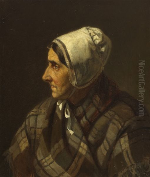 Head Of Old Woman Oil Painting by Augustus Nicholas Burke