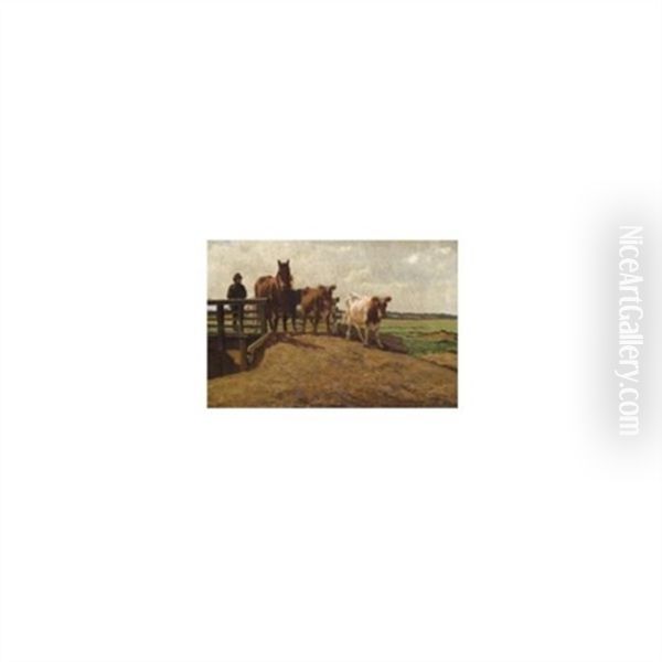 Crossing The Bridge Oil Painting by Augustus Nicolas Burke
