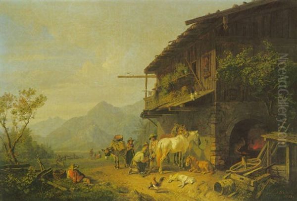 Schmiede Im Gebirge Oil Painting by Heinrich Buerkel