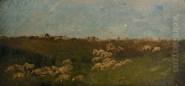 Landschaft Mit Schafherde Oil Painting by Karl Peter Burnitz
