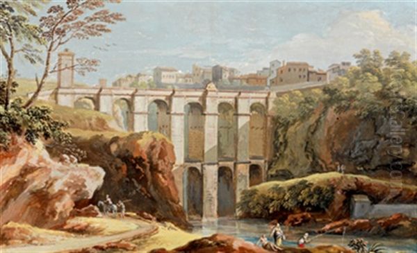 Blick Auf Die Clementino Brucke Der Civita Castellana, Veduta Del Ponte Clementino Di Civita Castellana Oil Painting by Giovanni Battista Busiri