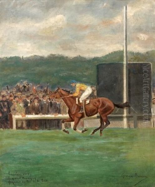 Arrivee De Course, Longchamps, 1913, Le Grand Pressigny Oil Painting by Georges Louis Charles Busson