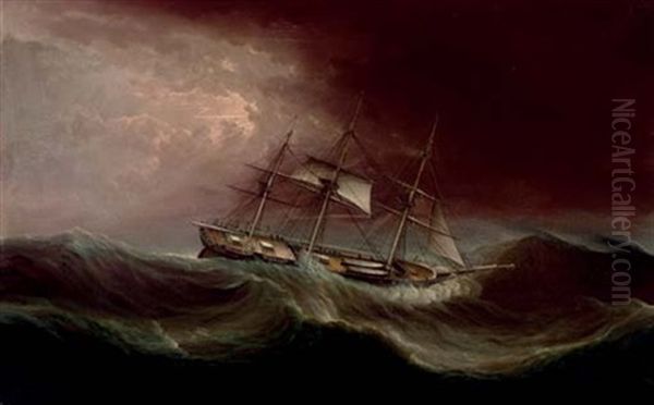 A Clipper Ship Battling Through A Hurricane Oil Painting by James Edward Buttersworth