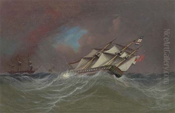Caught In A Gale Oil Painting by James Edward Buttersworth