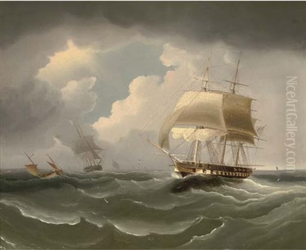 A Frigate Running Down The Channel Oil Painting by James Edward Buttersworth