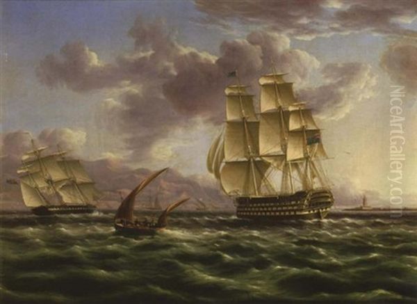 A Fast Frigate Overhauling A First-rate In The Mediterranean Oil Painting by James Edward Buttersworth