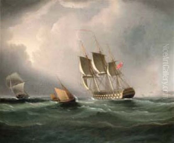 Ship Portrait (+ 3 Others; 4 Works) Oil Painting by Thomas Buttersworth