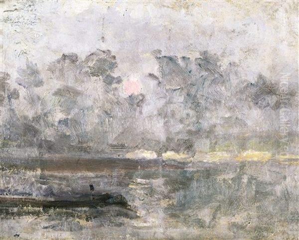 Avondnevel Over De Rivier Oil Painting by Georges Leon Ernest Buysse