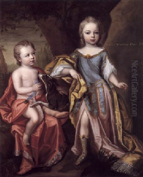 Portrait Of The Hon William And Fulwar Craven Wearing Classical Dress Oil Painting by Robert Byng or Bing