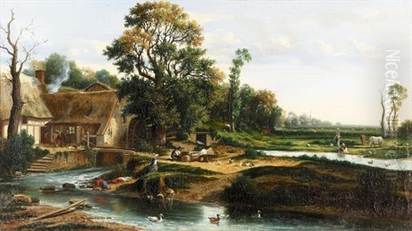 Sommerliche Partie Auf Dem Land Oil Painting by Nicolas Louis Cabat