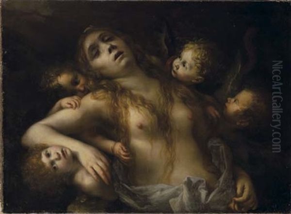 La Maddalena Sostenuta Dagli Angeli Oil Painting by Francesco del Cairo