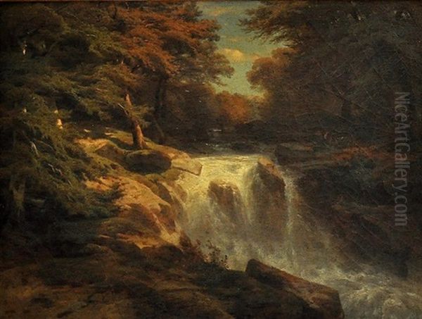Forest Cascade Oil Painting by Alexandre Calame