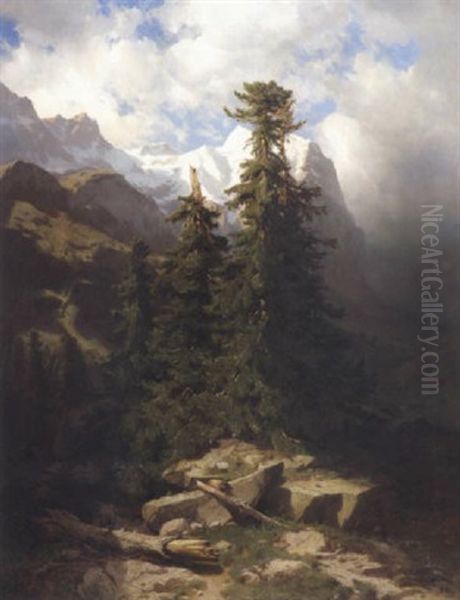 Das Wetterhorn Oil Painting by Alexandre Calame