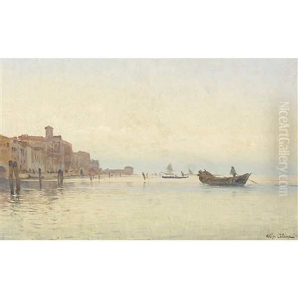 Boote Vor Venedig Oil Painting by Jean-Baptiste-Arthur Calame