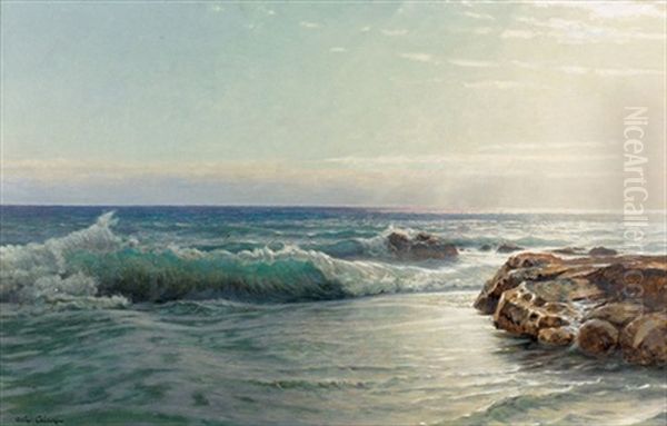 Abendstimmung An Der Kuste Oil Painting by Jean-Baptiste-Arthur Calame