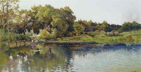 Bord Du Lac Oil Painting by Jean-Baptiste-Arthur Calame