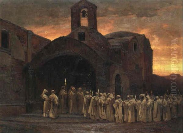 Prozession Vor Der Kirche San Michele Auf Capri Oil Painting by Jean-Baptiste-Arthur Calame