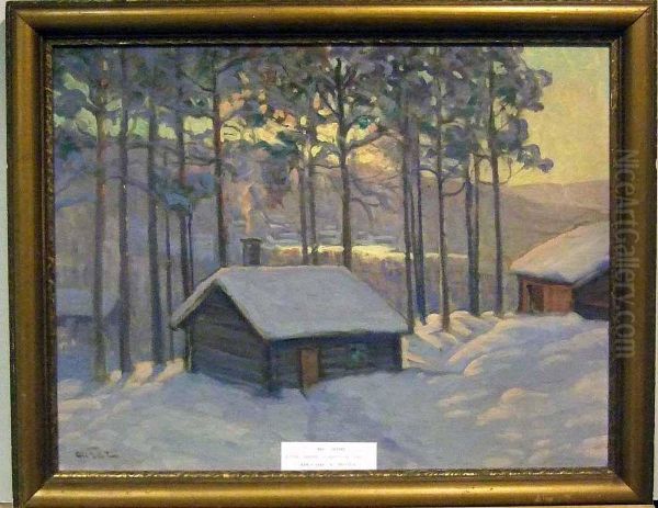 Hus I Snolandskap. Oil Painting by Anders Altzar