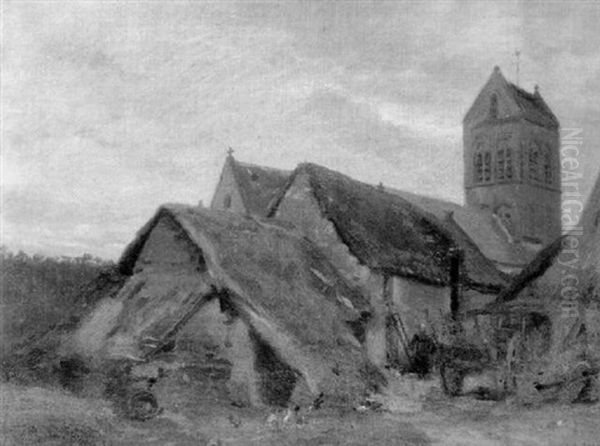 L'eglise D'orrouy Oil Painting by Adolphe Felix Cals