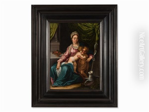 Mary With Child & John Oil Painting by Denys Calvaert