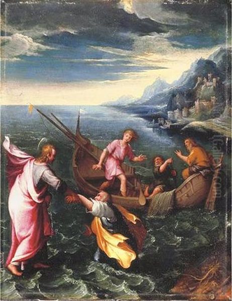 Christ Walking On The Water Oil Painting by Denys Calvaert