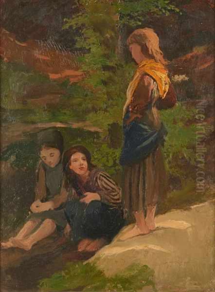 Trois Enfants En Conversation Oil Painting by Camille Van Camp