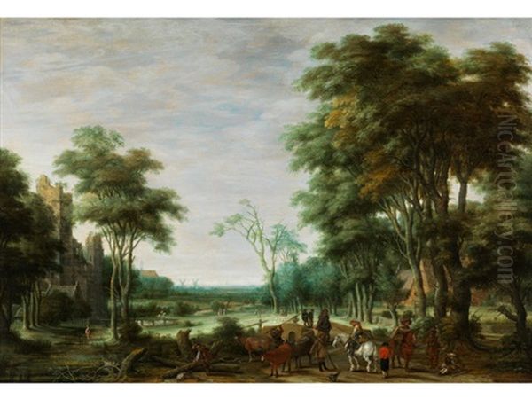 Landschaft Mit Reisenden Auf Einer Strasse Oil Painting by Joachim Govertsz Camphuysen