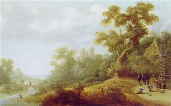 Bewaldete Fluslandschaft Mit Figuren Oil Painting by Joachim Govertsz Camphuysen
