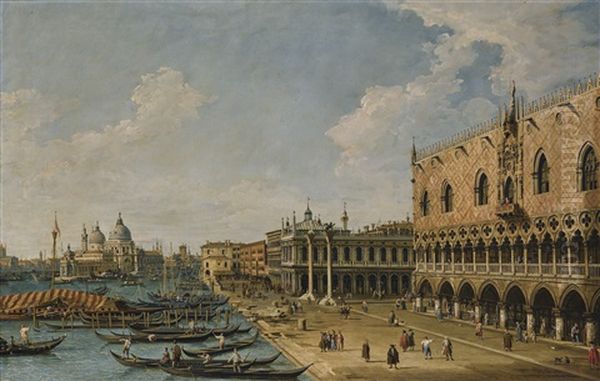 Venice, The Molo Looking West With The Palazzo Ducale And Santa Maria Della Salute Oil Painting by  Canaletto