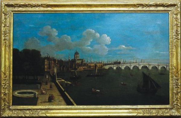 London, A View Of The Thames From The Terrace Of Somerset House, Looking Towards Saint Paul's Cathedral And Westminster Bridge Oil Painting by  Canaletto
