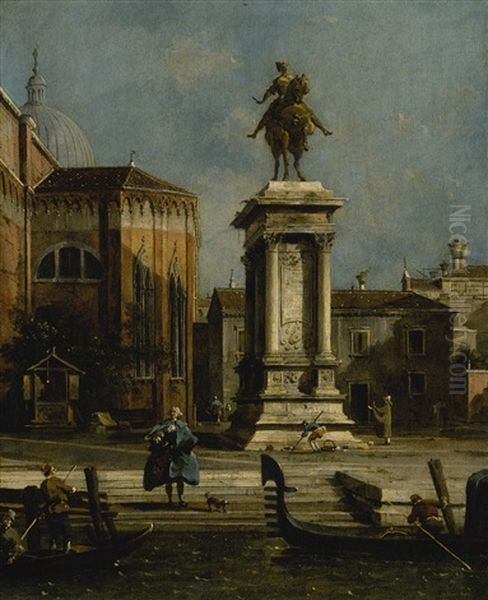 Venice, A View Of The Equestrian Monument To Bartolomeo Colleoni And The Church Of Santi Giovanni E Paolo Oil Painting by (Giovanni Antonio Canal) Canaletto