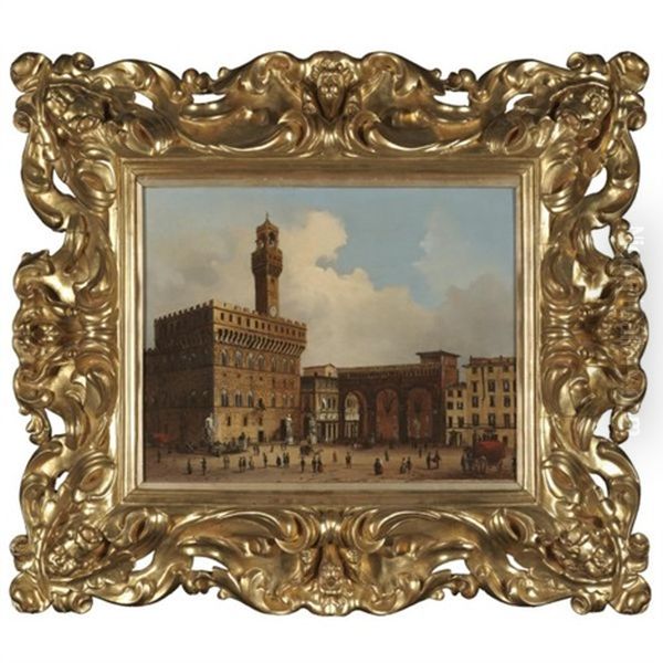 Florence, A View Of The Piazza Della Signoria Oil Painting by Giuseppe Canella I