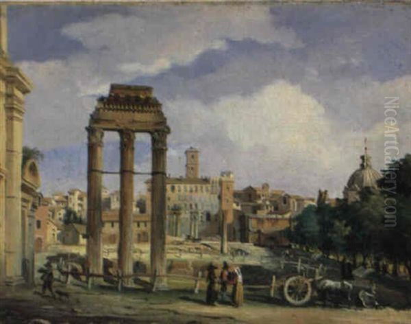 Veduta Del Campidoglio Dal Foro Oil Painting by Giuseppe Canella I