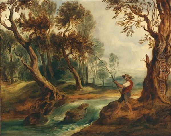 Fishing Oil Painting by Hans Canon