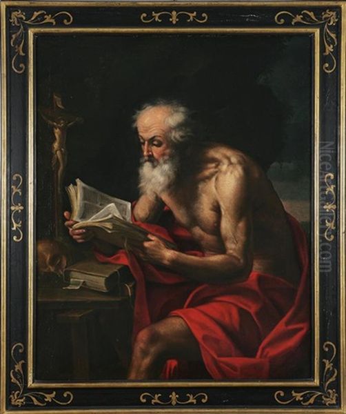 San Girolamo Con Libro E Crocefisso Oil Painting by Simone Cantarini