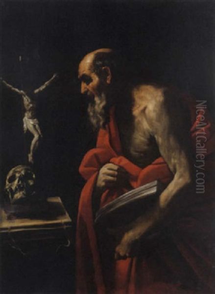 San Gerolamo In Meditazione Oil Painting by Simone Cantarini (Pesarese)