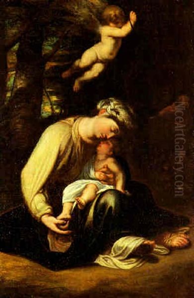 Il Riposo Nella Fuga In Egitto Oil Painting by Simone Cantarini