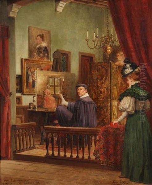 Werkplaets Van Den Schilder K.felu/oud-antwerpen Oil Painting by Constant Aime Marie Cap