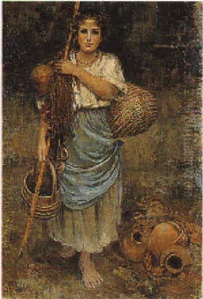 Donna Di Pescatore Oil Painting by Vincenzo Caprile