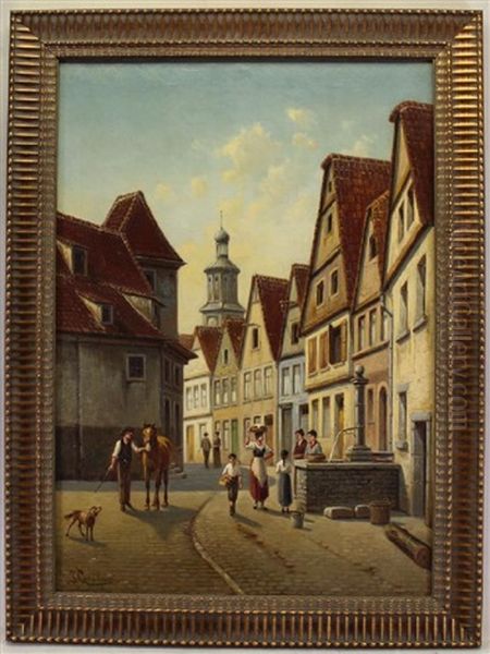 Painting Of Figures In A Village Oil Painting by Jacques Francois Carabain