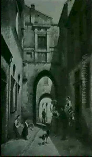 Strassenszene In Einer Suditalienischen Stadt Oil Painting by Jacques Francois Carabain