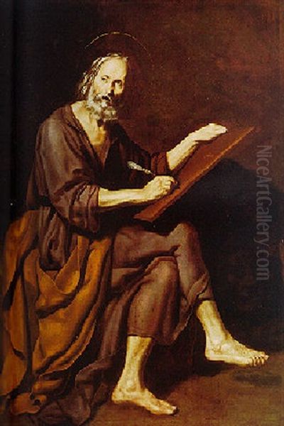 Saint Mark Seated With A Tablet And Accompanied By His Lion Oil Painting by Giovanni Battista Caracciolo