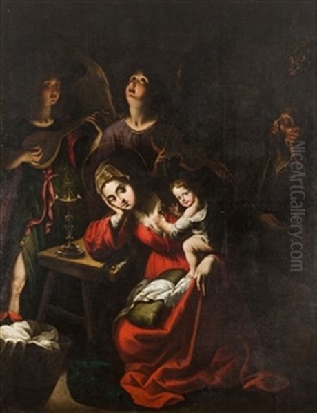 Sagrada Familia Con Angeles Oil Painting by  Caravaggio