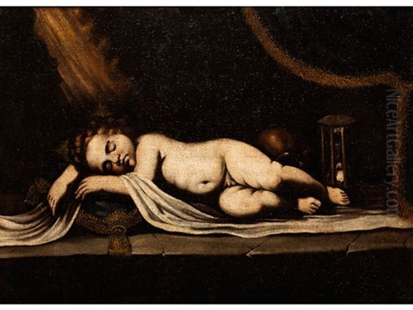 Das Schlafende Jesuskind Als Vanitas-allegorie Oil Painting by Michaelangelo Merisi Da Caravaggio